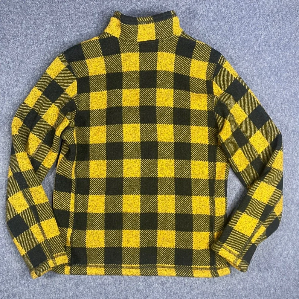 The North Face Mens Yellow Black Buffalo Plaid Quarter Zip Fleece Pullover M